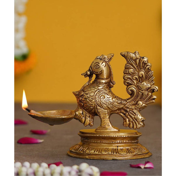 eCraftIndia Gold-Toned Peacock Brass Diya Stand - Distacart