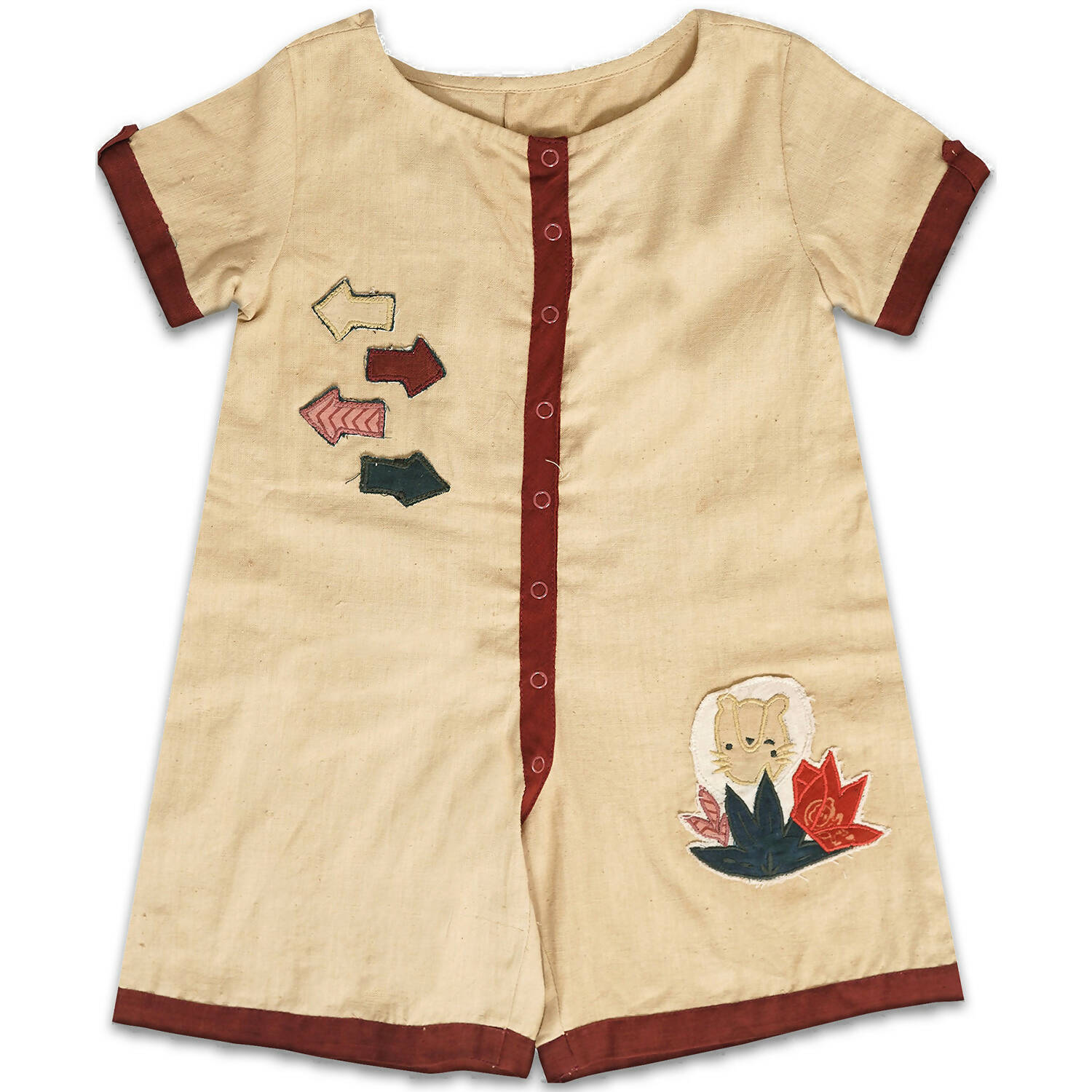 Mhyssa Beige and Maroon Round Neck Short Romper For Kids - Distacart