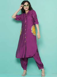 Thumbnail for Women Republic Purple Art Silk Embroidered Kurta with Afghani Salwar - Distacart