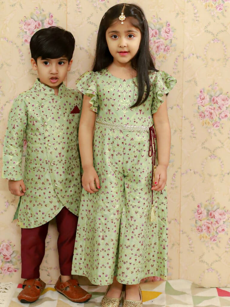 Lil Drama Boys Ethnic Kurta Pyjama - Green - Distacart