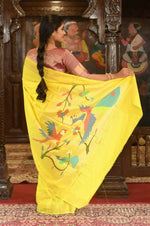 Thumbnail for Very Much Indian Handloom Pure Cotton Paithani-Lime Yellow - Distacart