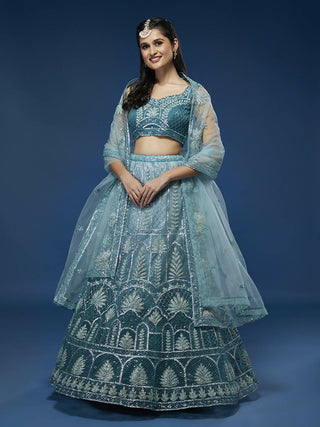 House of Panchhi Blue Net Gotapatti Work Lehenga & Blouse with Dupatta - Distacart