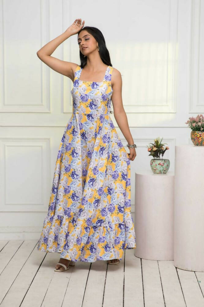 Myshka Women Multi-Floral Rayon A-Line Round Neck Dress - Distacart