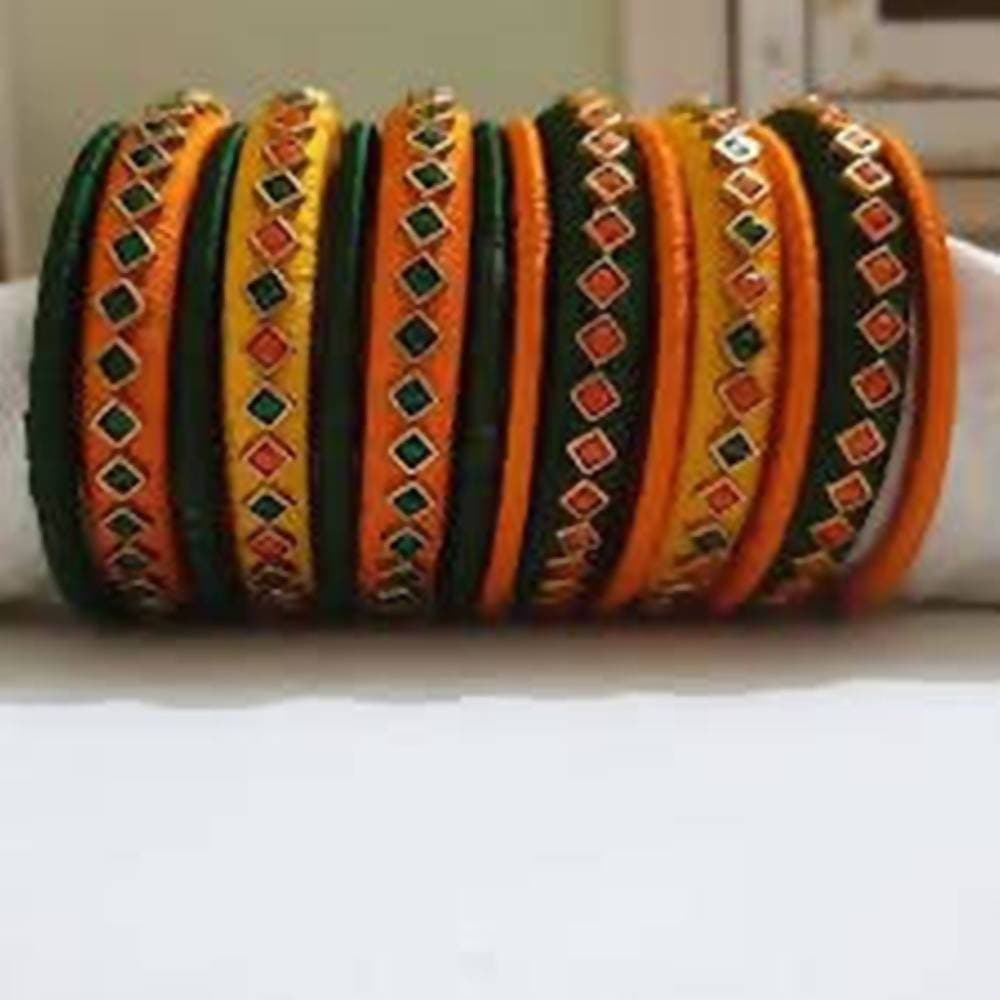 Three Colored Silk Threaded Designer Bangles Set of 2
