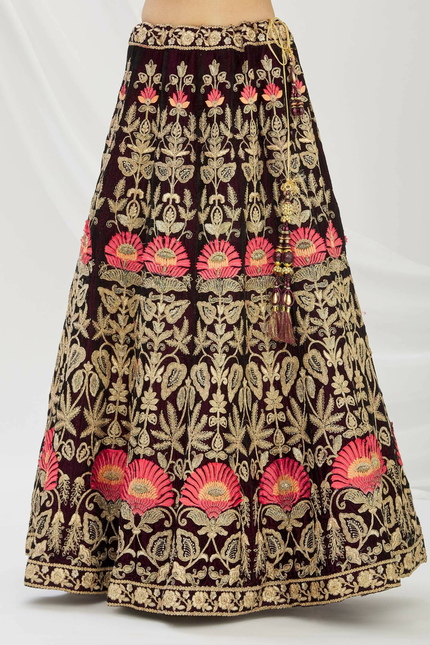 Purple Velvet Semi-Stitched Wedding Bridal Lehenga - Nimaya - Distacart