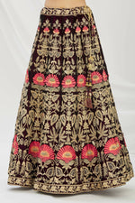 Thumbnail for Purple Velvet Semi-Stitched Wedding Bridal Lehenga - Nimaya - Distacart