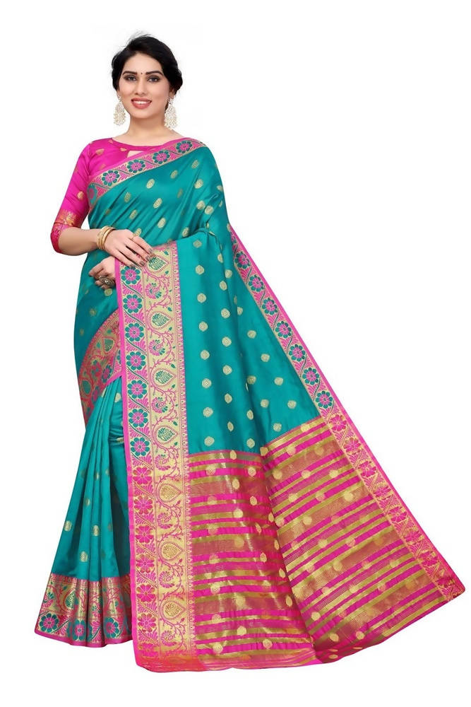 Vamika Cotton Rich Silk With Jacquard Weaving Rama Green Saree