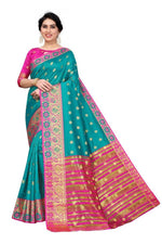 Thumbnail for Vamika Cotton Rich Silk With Jacquard Weaving Rama Green Saree