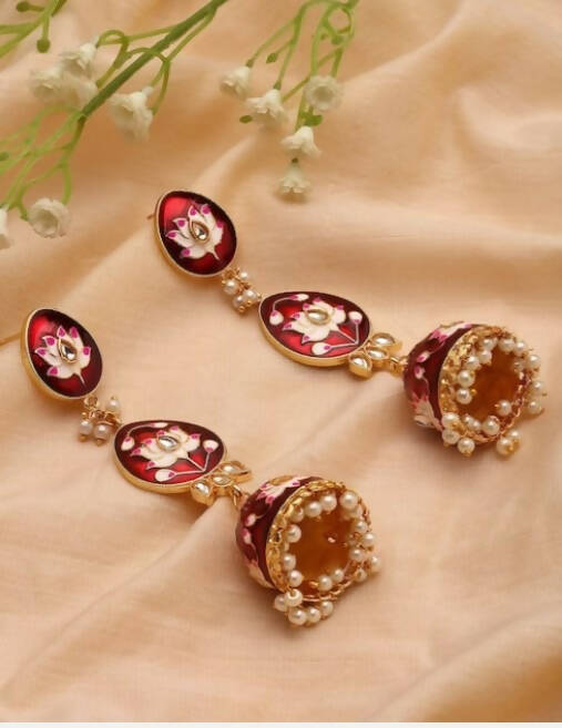 Alloy Base Metal Gold-Toned Kundan Oval Jhumkas Earrings for Women & Girls By House of Ree - Distacart