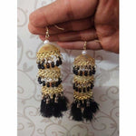 Thumbnail for Latkan Gold Color Jhumkas With Black Color Beads And Silk Threads