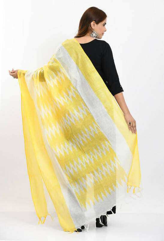 Mominos Fashion Moeza Women's Handloom Cotton Ikkat Yellow Dupatta - Distacart