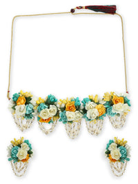 Thumbnail for Flower Jewellery Gold-Plated Turquoise Blue Floral Jewellery Set - Ruby Raang - Distacart
