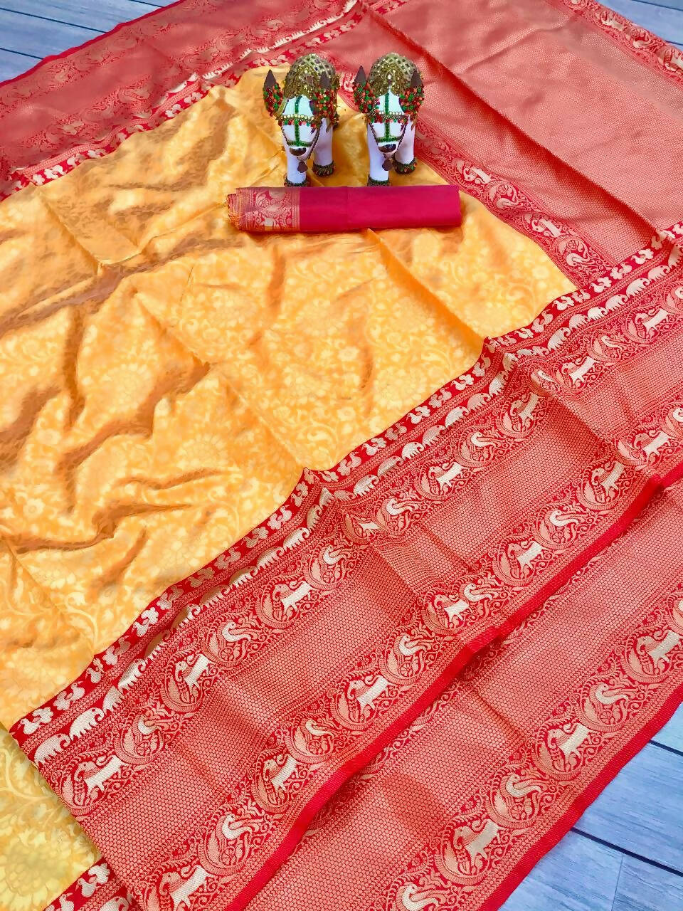 DEIANA'S Beautiful Golden Jari with New Design Soft Lichi Silk Saree - Yellow - Distacart