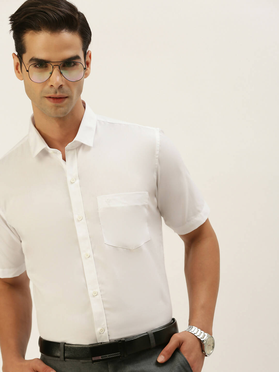 Ramraj Cotton Mens Half Sleeve Formal Poly Cotton White Shirt - Distacart