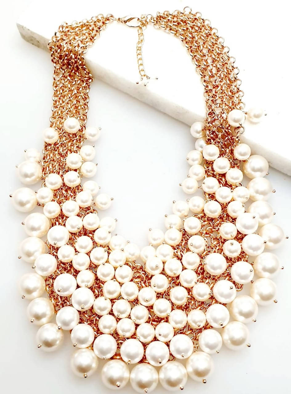 Bling Accessories 5 Rows Swarovski Glass Pearl Cluster Statement Necklace - Distacart