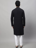 Thumbnail for Even Apparels Black Pure Cotton Kurta With Band Collar - Distacart