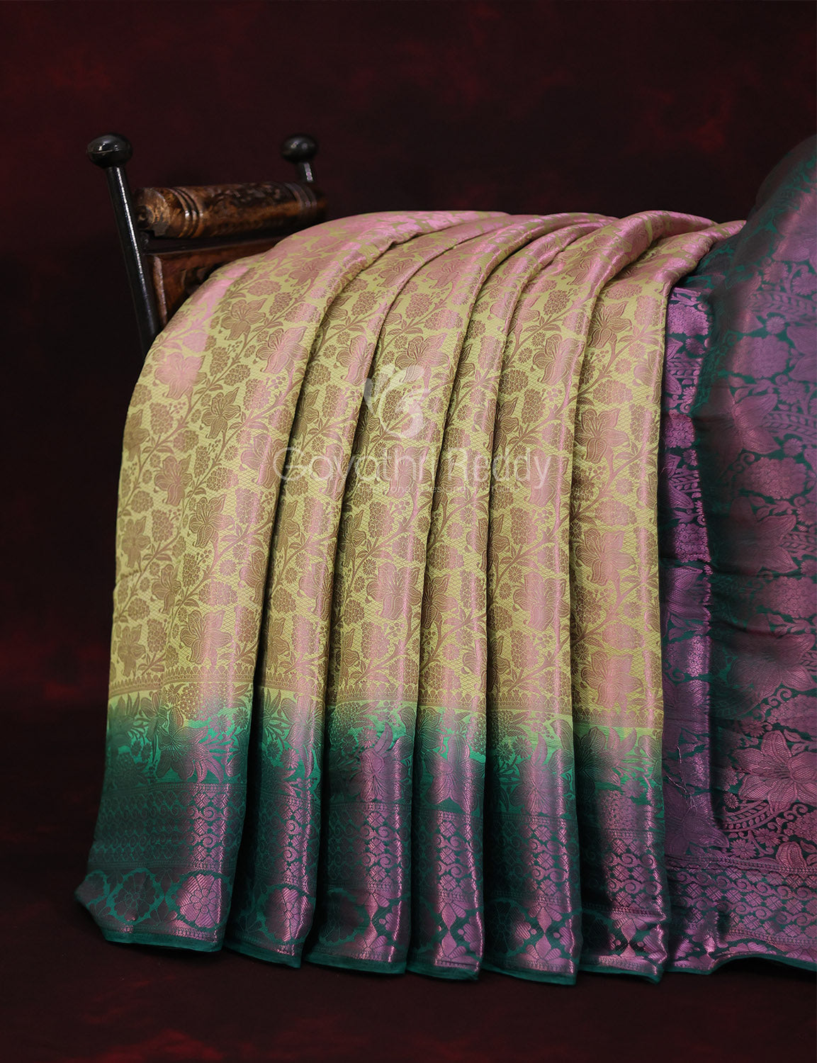 Shades of Mehendi Green Floral Design Banarasi Semi Silk Saree By Gayathri Reddy Designer Studio - Distacart