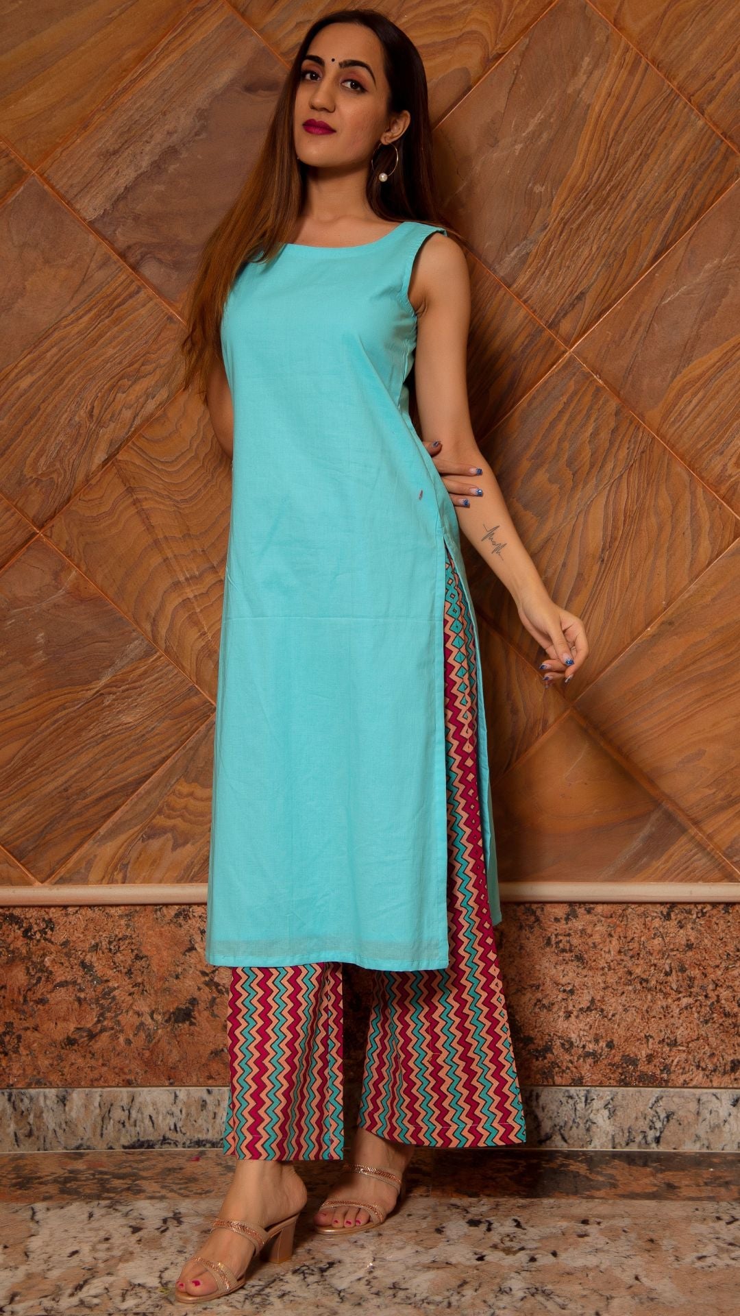 Pomcha Jaipur Siya Light Blue Cotton Suit Set - Distacart