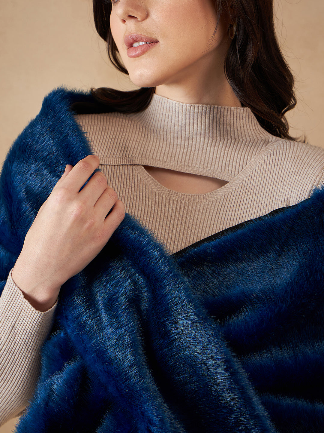 InWeave Women's Royal Blue Long Faux Fur Cape - Distacart