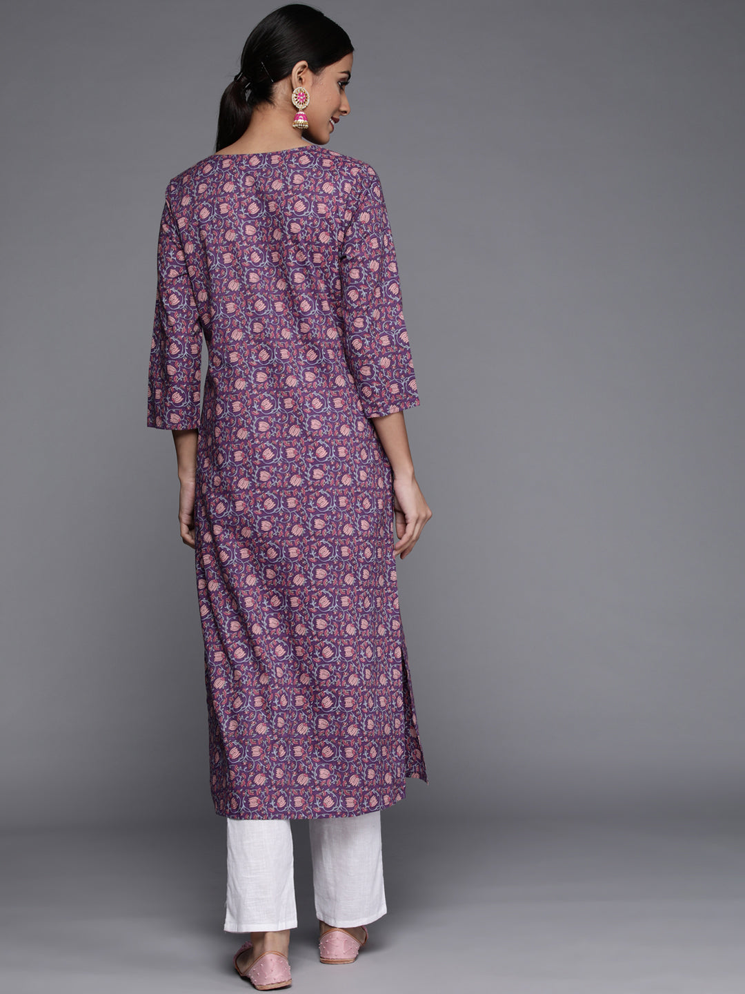 Varanga Cotton Printed Stright Kurta With Embroidered Nekline - Distacart