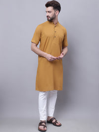 Thumbnail for Even Apparels Mustard Pure Cotton Short Sleeves Kurta With Band Collar - Distacart