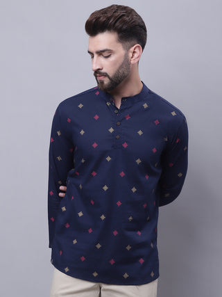 Even Apparels Blue Pure Cotton Short Kurta With Band Collar - Distacart