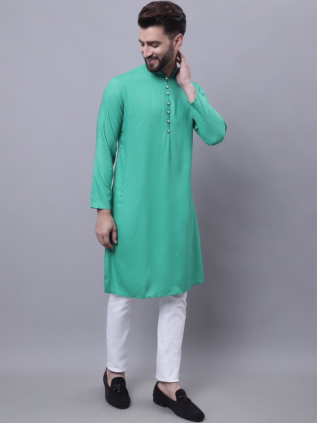 Even Apparels Green Kurta With Band Collar - Distacart