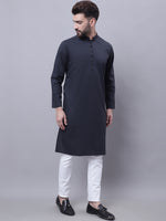 Thumbnail for Even Apparels Black Pure Cotton Kurta With Band Collar - Distacart