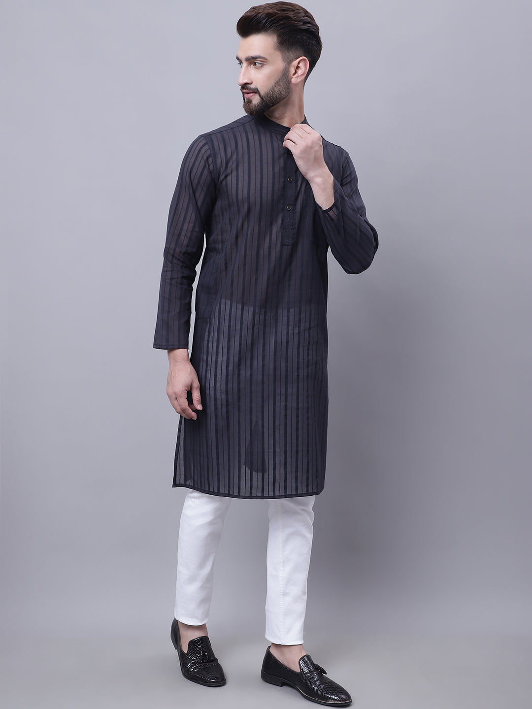 Even Apparels Black Pure Cotton Kurta With Band Collar - Distacart