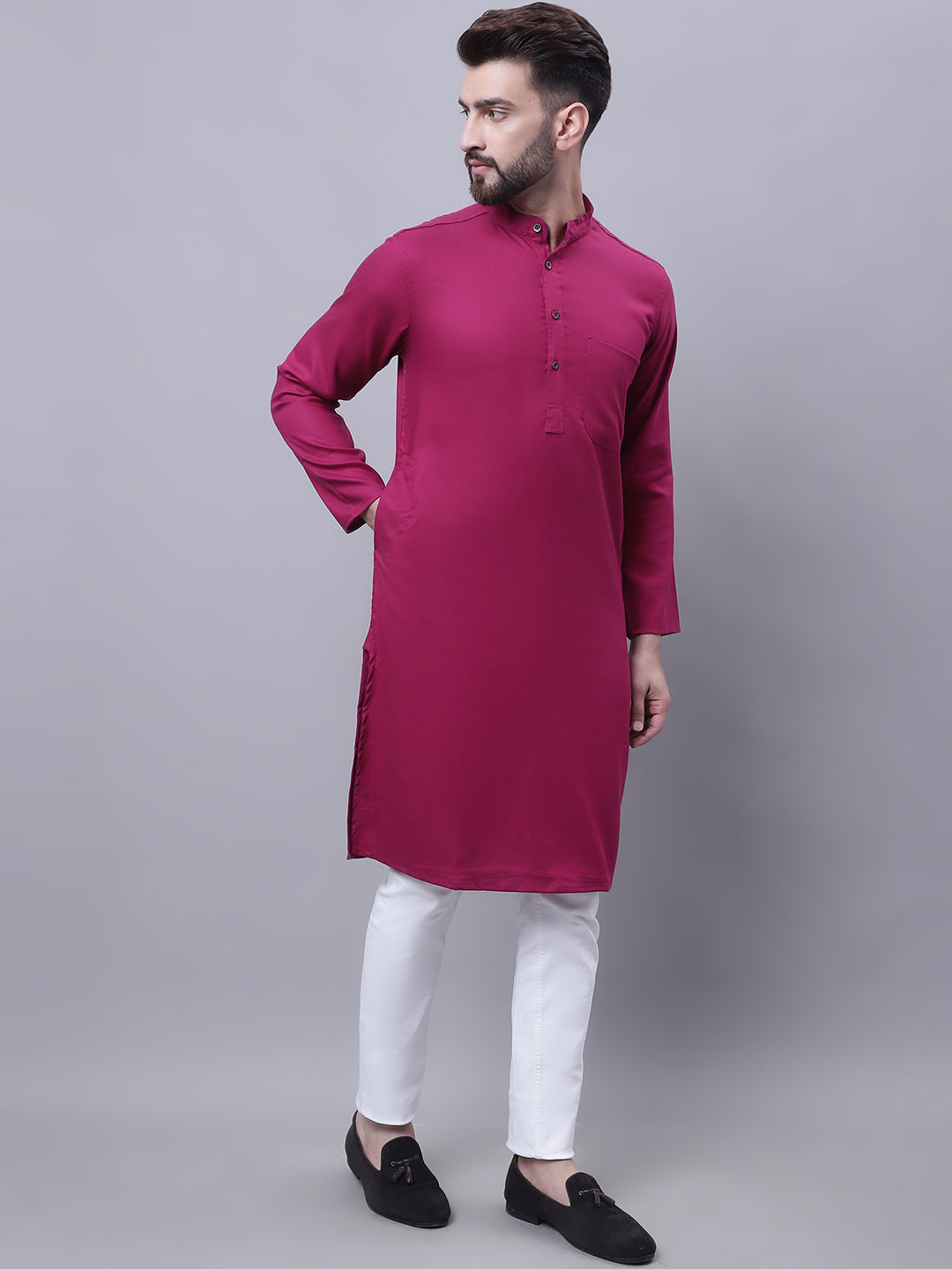 Even Apparels Wine Pure Cotton Kurta With Band Collar - Distacart