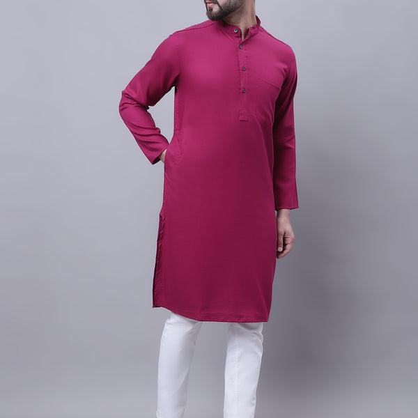 Even Apparels Wine Pure Cotton Kurta With Band Collar - Distacart