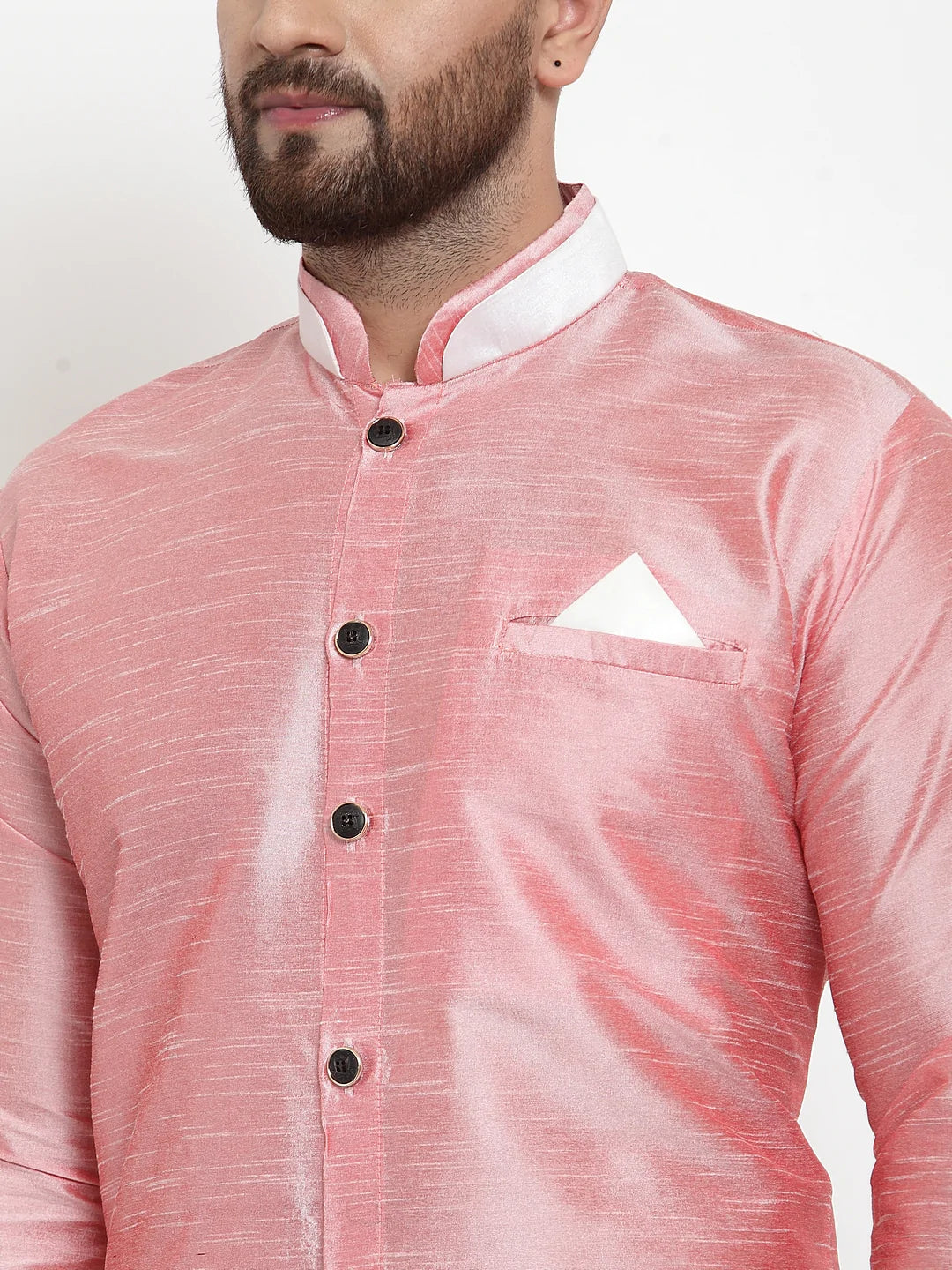 Kalyum Men's Pink Solid Kurta with Churidaar Pyjama Set - Distacart