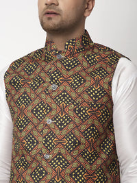 Thumbnail for Kalyum Men's Black & Brown Printed Nehru Jacket - Distacart