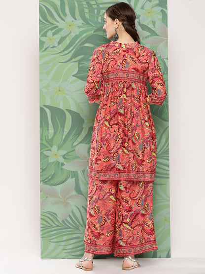 InWeave Women's Peach Camelia Printed Ethnic Kurta Set - Distacart