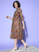 Thumbnail for InWeave Women's Ochre Mustard Kalamkari Print Dress - Distacart