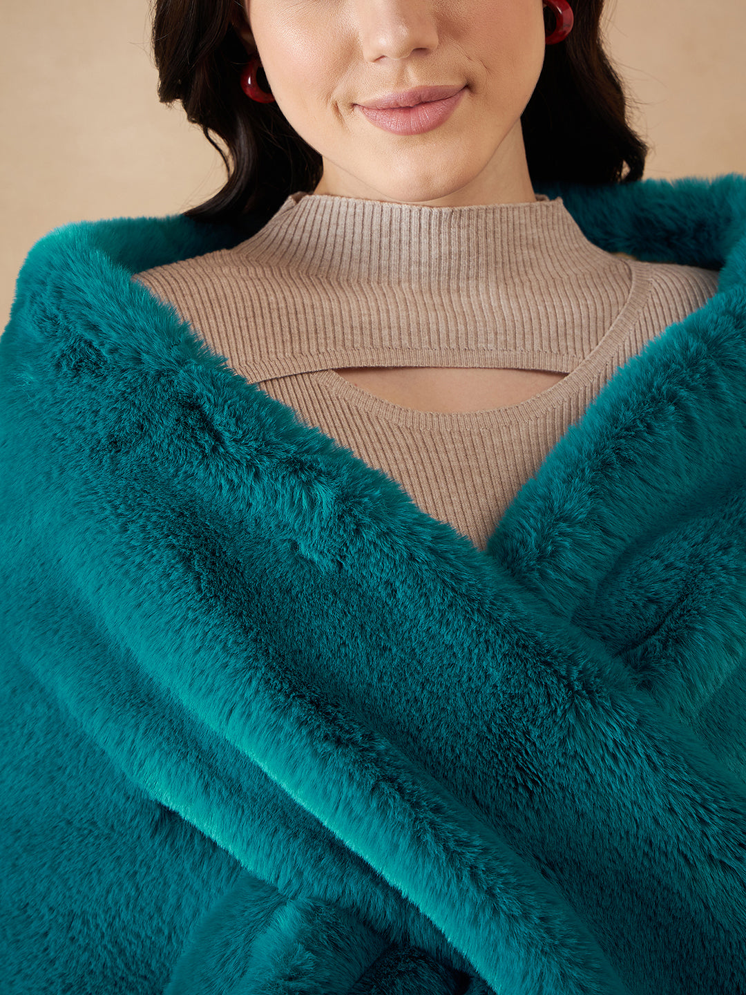 InWeave Women's Cyan Blue Long Faux Fur Cape - Distacart
