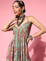 Thumbnail for InWeave Women's Green Paisley Print Back Detail Long Dress - Distacart