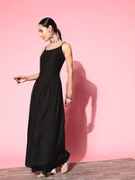 Thumbnail for InWeave Women's Black Strappy Set With Pink Mustard Floral Short Organza Cape - Distacart