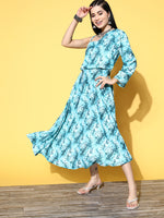 Thumbnail for InWeave Women's Sea Blue One Shoulder Rayon Dress - Distacart