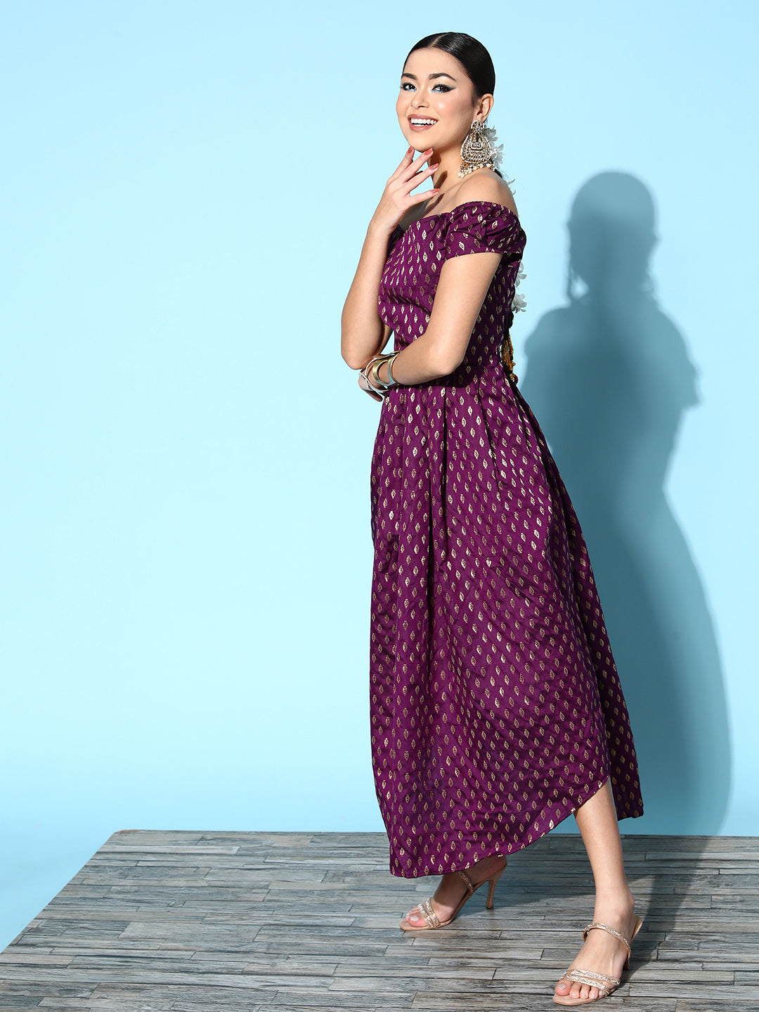 InWeave Women's Wine Brocade Dress - Distacart