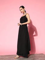 Thumbnail for InWeave Women's Black Strappy Set With Red Pink Floral Short Organza Cape - Distacart