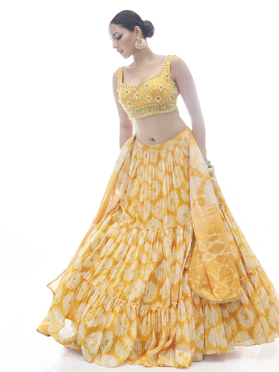 Myra Yellow Jaquard Embroidered Designer Lehenga - Distacart