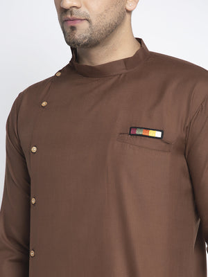 Kalyum Men's Brown Solid Short Kurta - Distacart