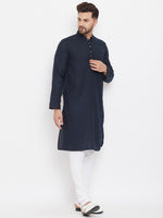 Thumbnail for Even Apparels Blue Pure Cotton Kurta With Band Collar - Distacart