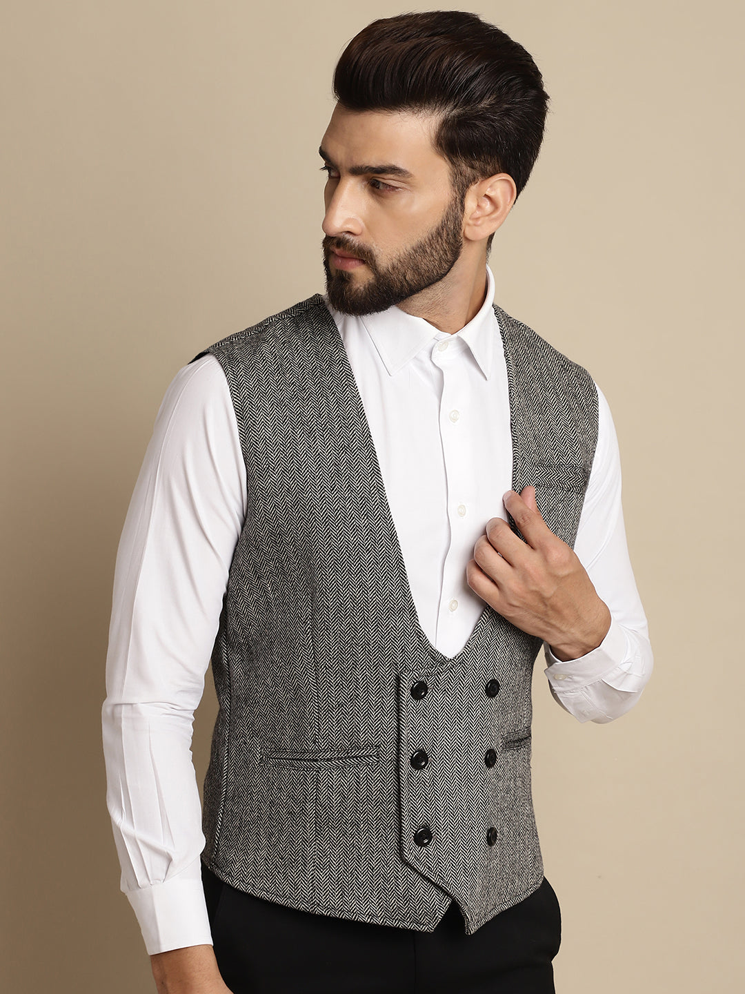 Even Apparels Men's Grey Woolen Double Breast Waistcoat - Distacart