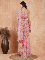 Thumbnail for InWeave Women's Pastel Mauve Hibiscus Floral Skirt Saree - Distacart