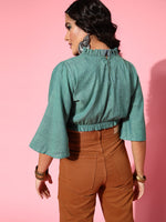Thumbnail for InWeave Women's Teal Blue High Neck Crop Top - Distacart