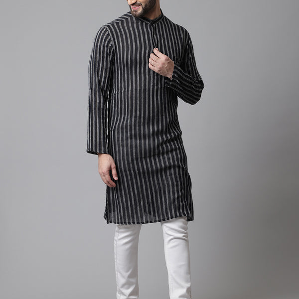 Even Apparels Black Pure Cotton Kurta With Band Collar - Distacart