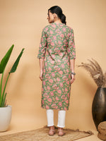 Thumbnail for InWeave Women's Green Pink Floral Angrakha Straight Kurta - Distacart
