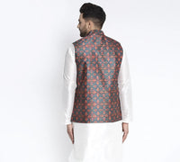 Thumbnail for Kalyum Men's Green & Orange Printed Nehru Jacket - Distacart